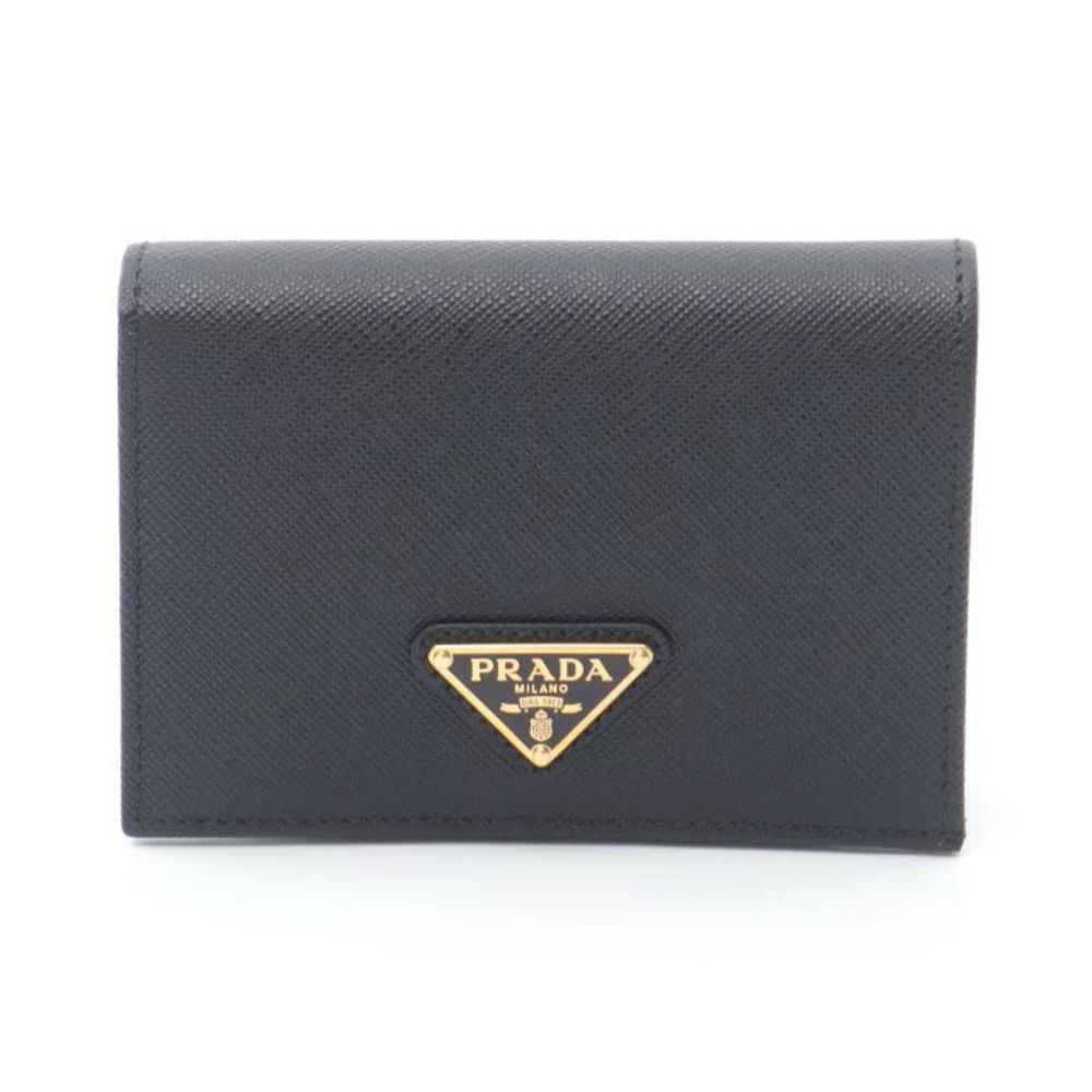 Prada SAFFIANO TRIANG Bi fold Wallet Leather Black